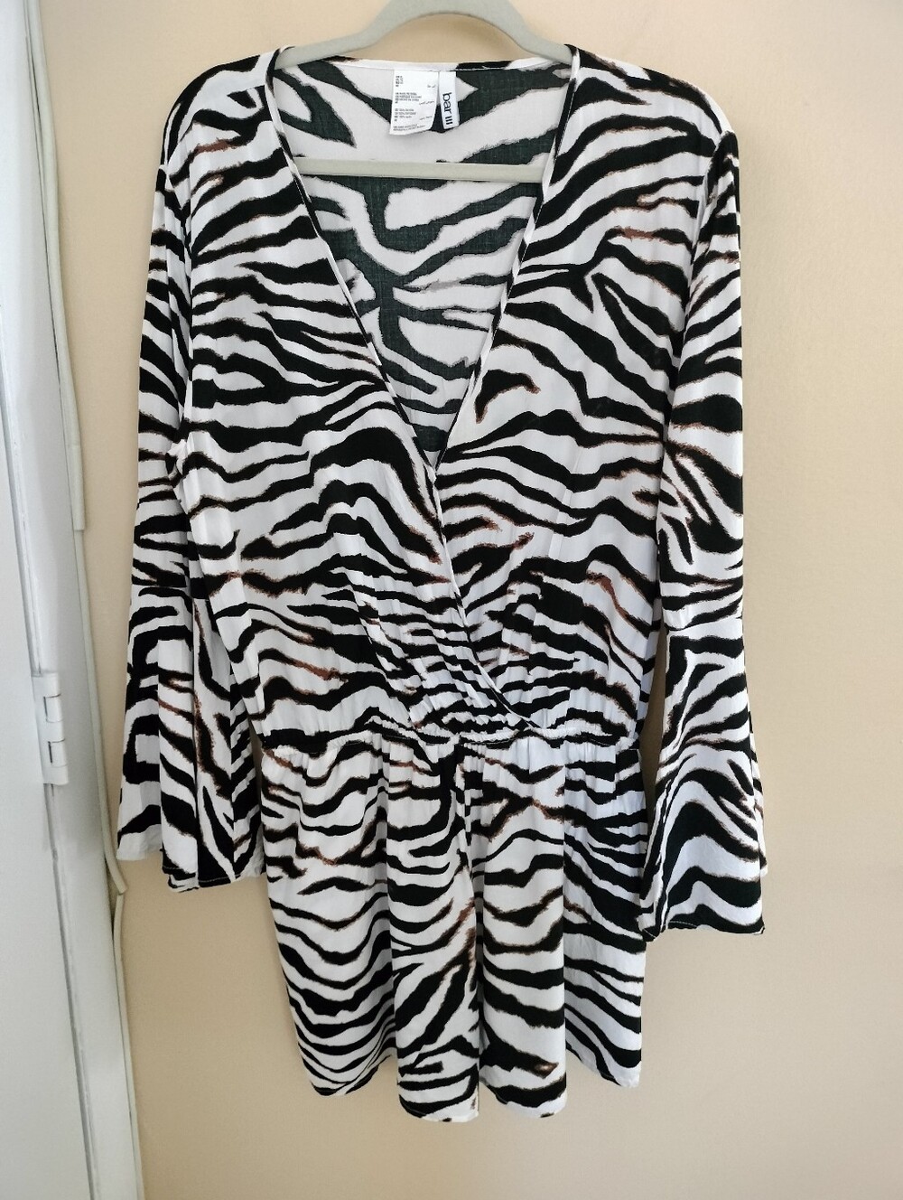 Bar III Romper Swimsuit Cover Up Zebra Print Pockets XL Vacation Beach Resort